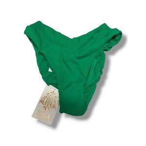 BECCA by Rebecca Virtue Green Ribbed V-Front High Leg Bikini Bottom Size M NEW